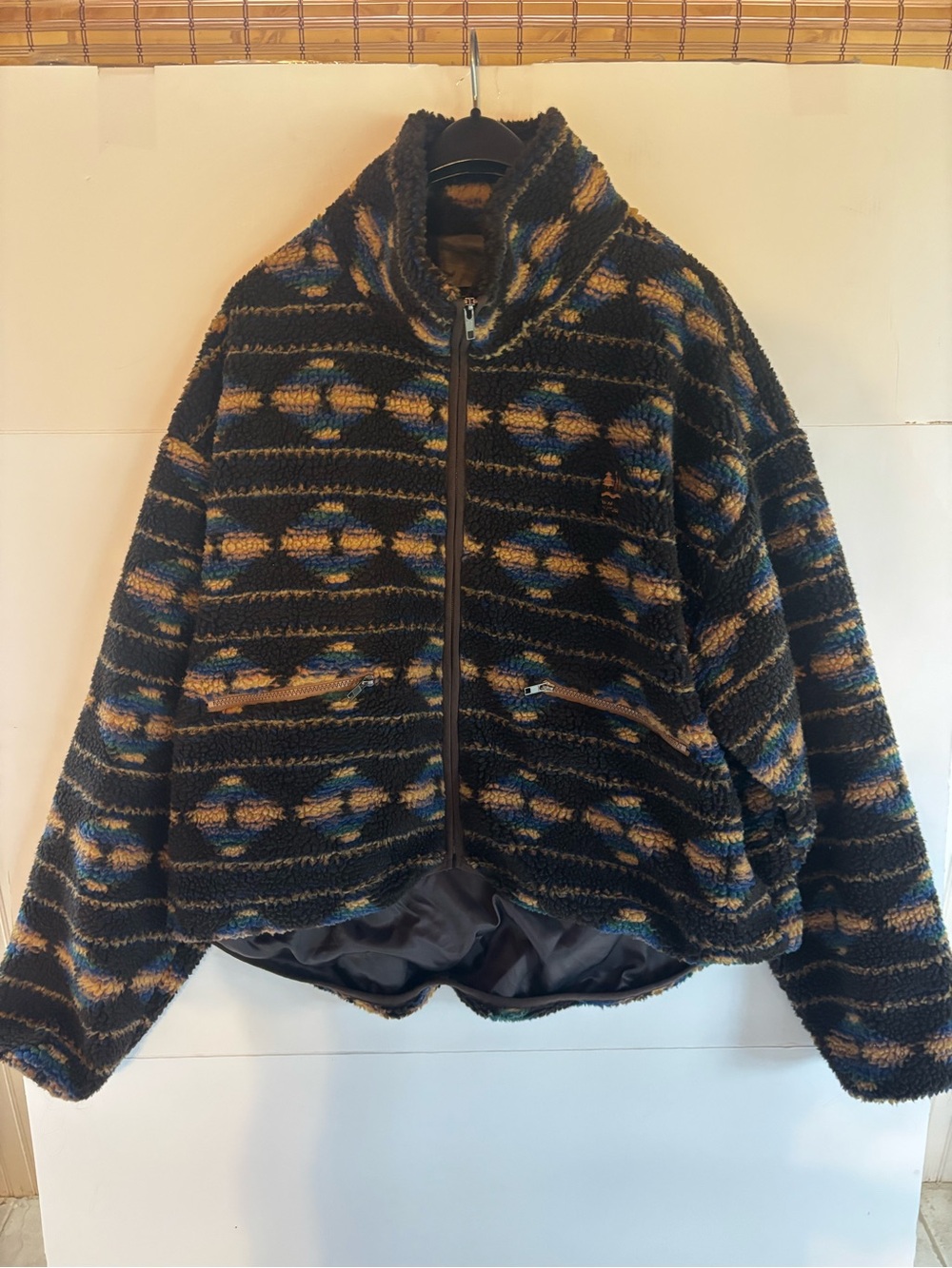 SHEIN Women’s Geometric Fleece Jacket Full Zip Pockets Long Sleeve Size L